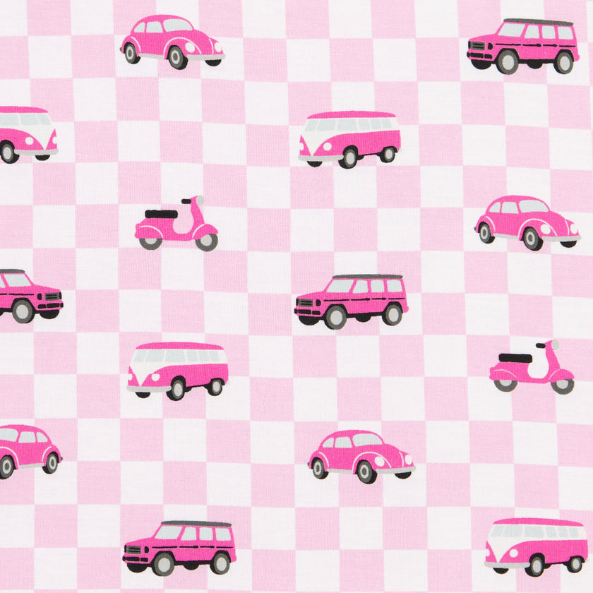 Crib Sheet in Pink Wheels
