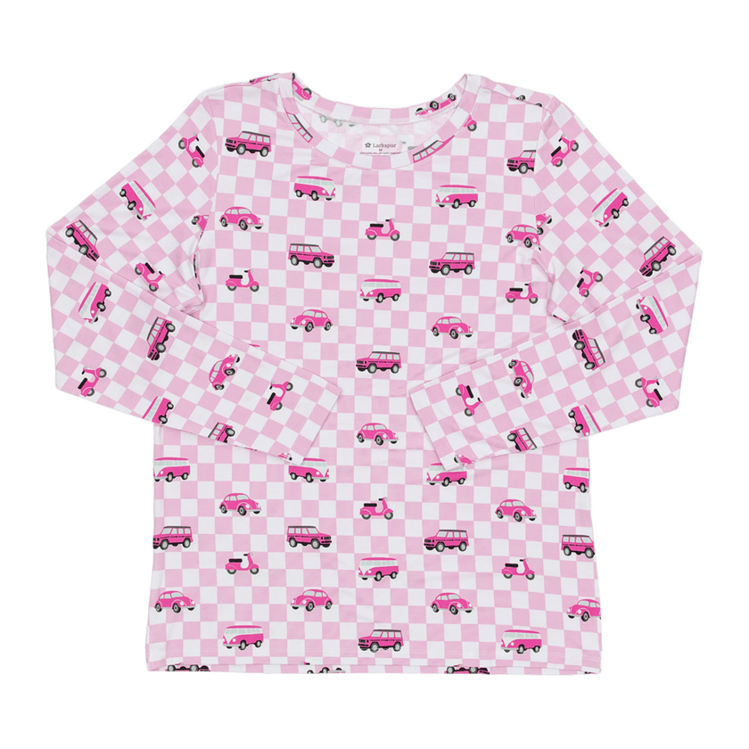 Women's Long Sleeve Lounge Tee in Pink Wheels
