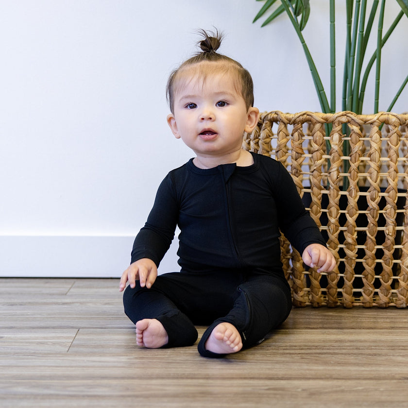 Toddler Zip Romper in Black - Bumbunny Baby
