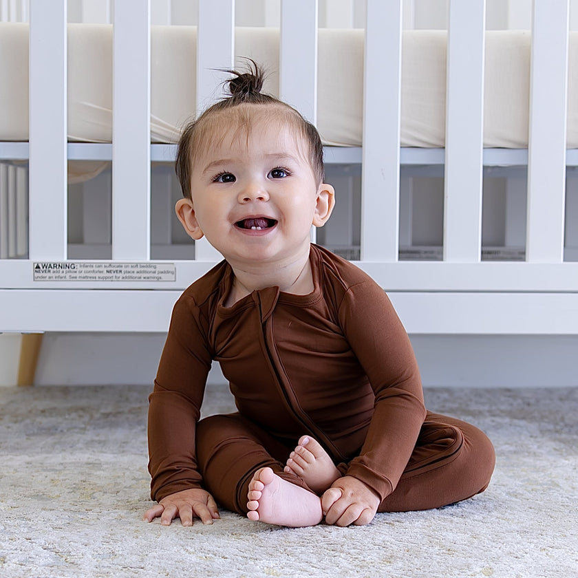 Toddler Zip Romper in Dark Brown - Bumbunny Baby