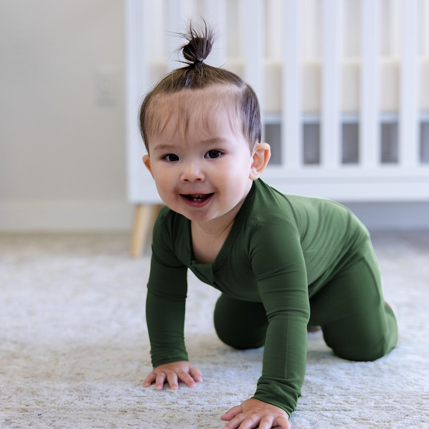 Toddler Zip Romper in Olive Green - Bumbunny Baby