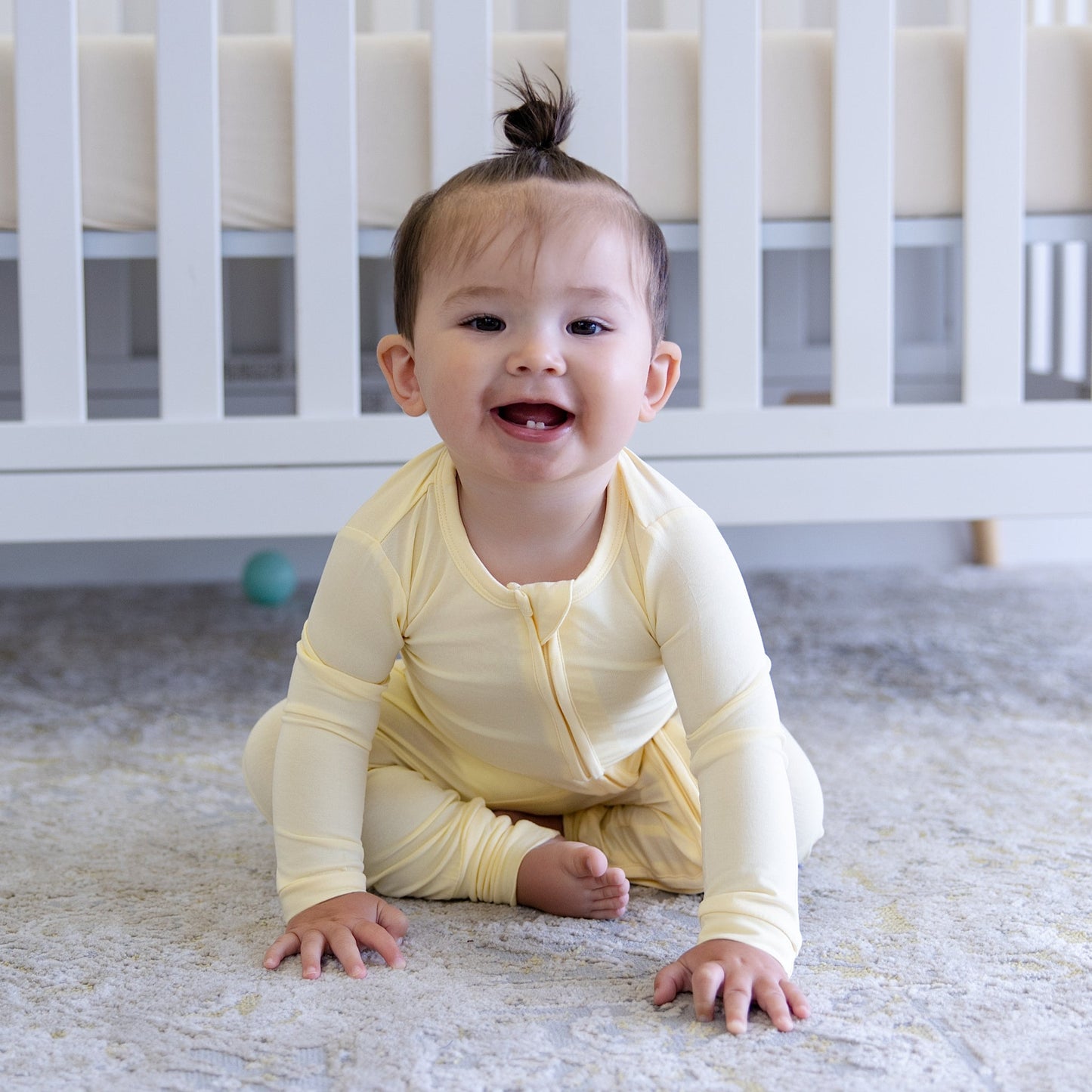 Toddler Zip Romper in Pale Yellow - Bumbunny Baby