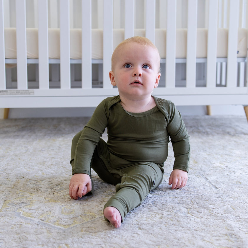 Infant Romper in Olive Green - Bumbunny Baby