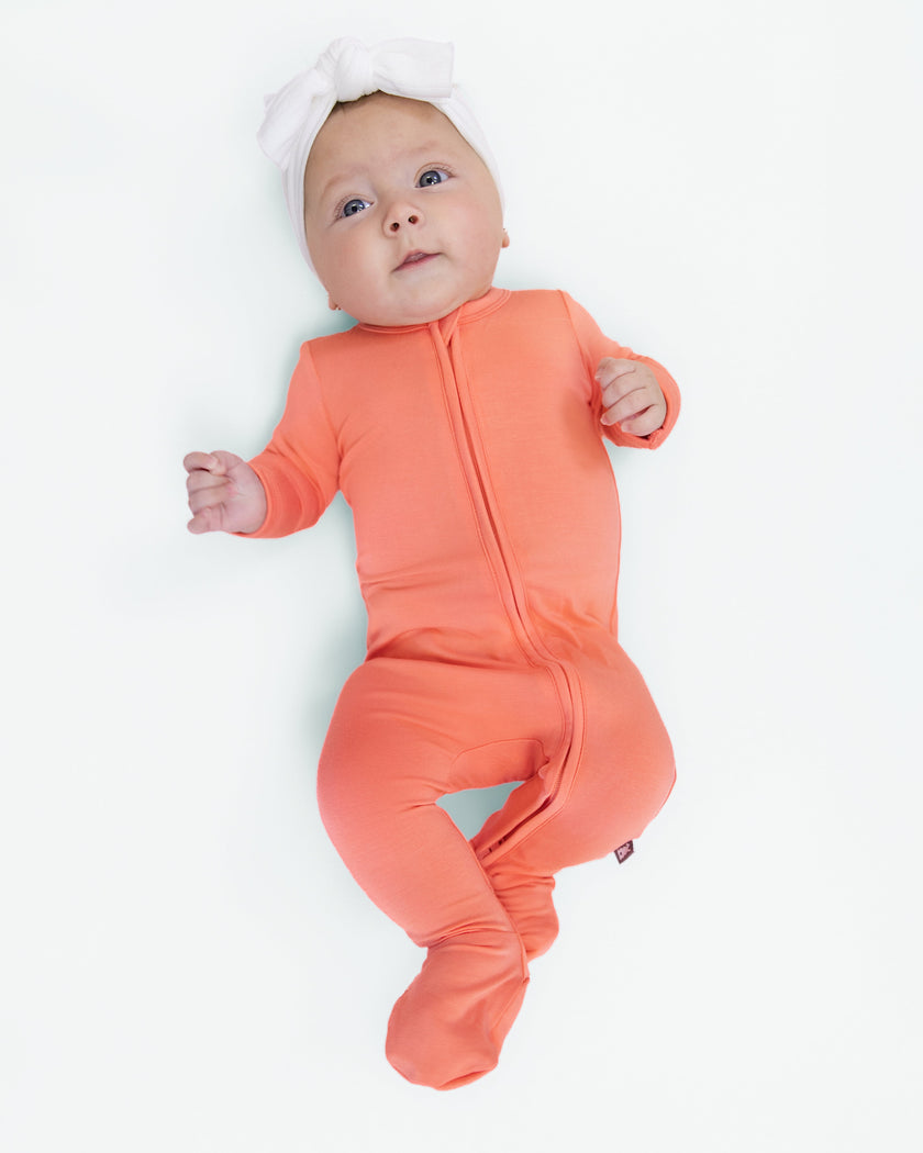 Zip Footie in Coral - Bumbunny Baby
