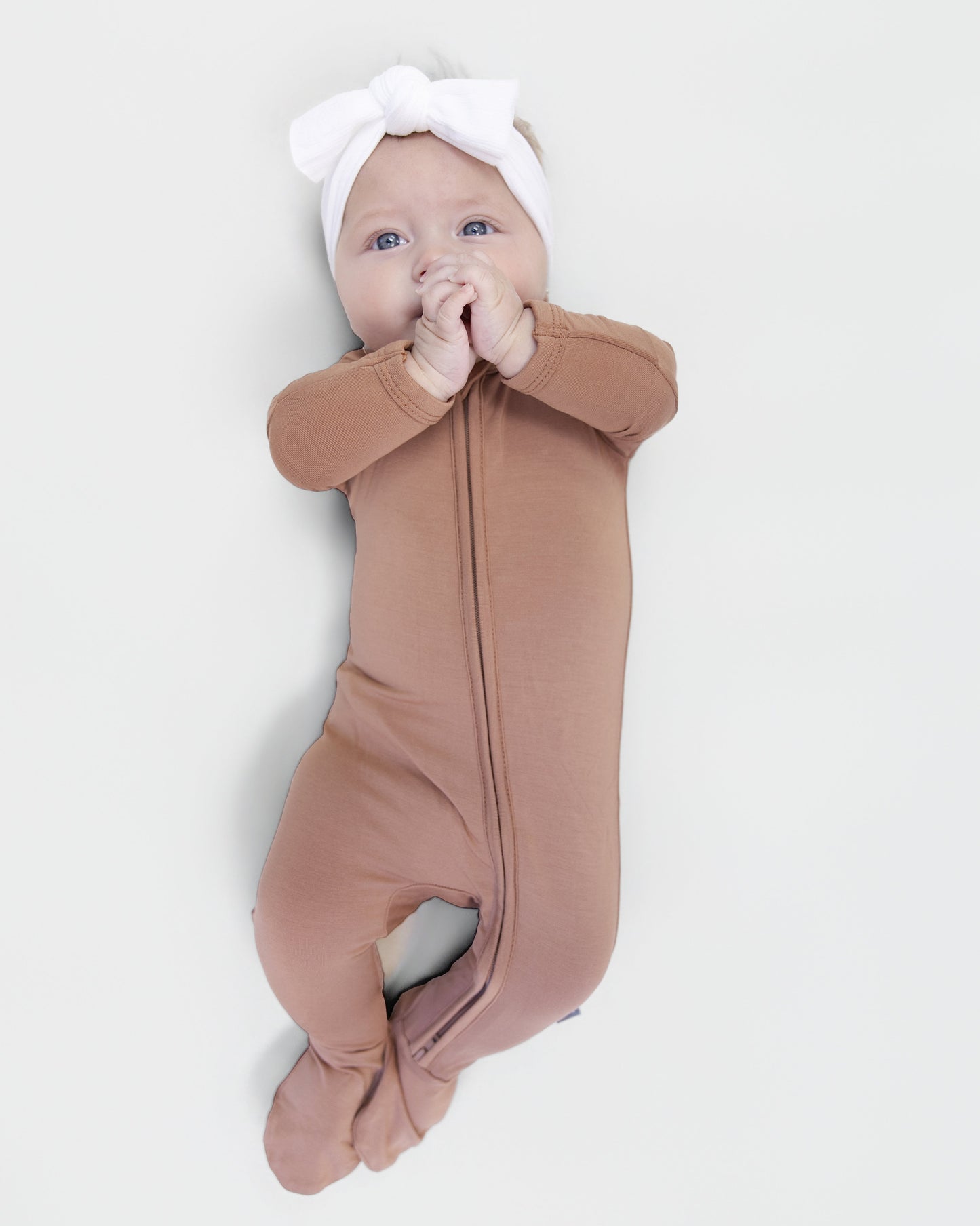 Zip Footie in Warm Tan - Bumbunny Baby