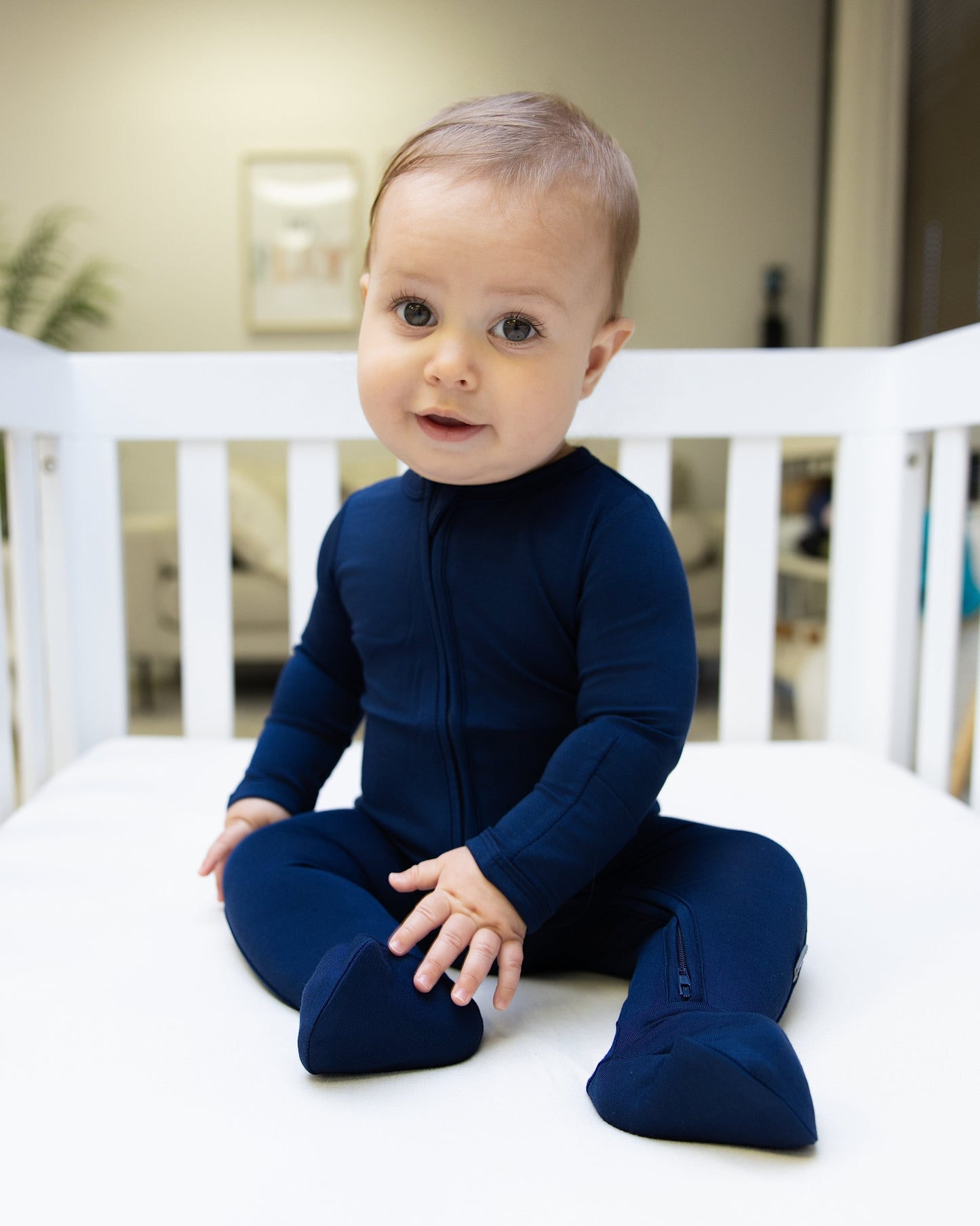 Zip Footie in Navy - Bumbunny Baby