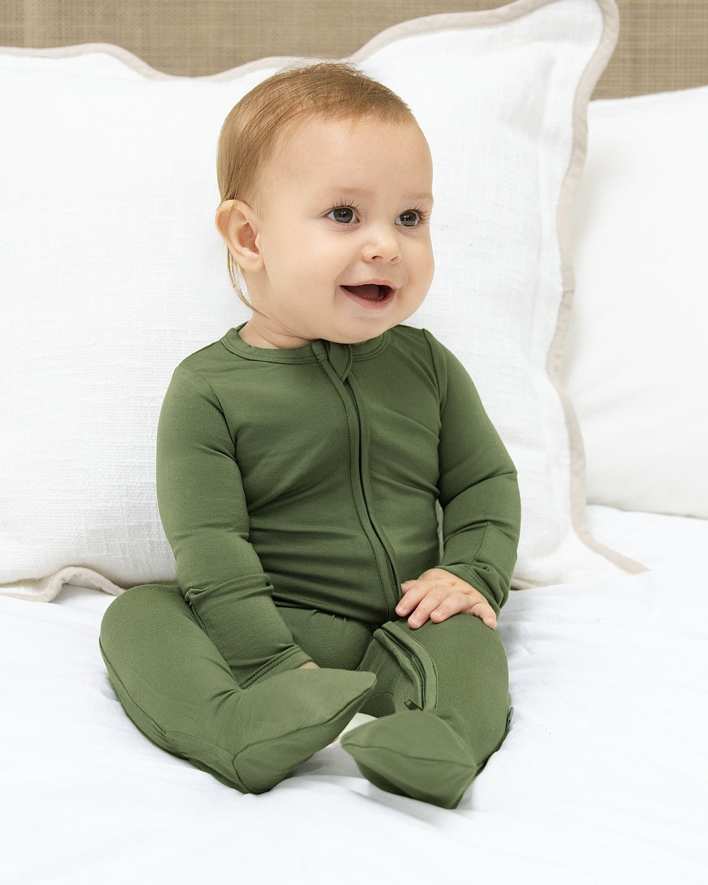 Zip Footie in Olive Green - Bumbunny Baby