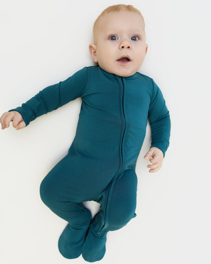Zip Footie in Teal - Bumbunny Baby