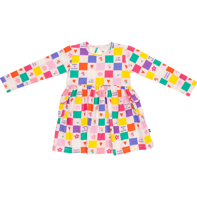 Long sleeve Skater Dress with Pockets in Positive Badges