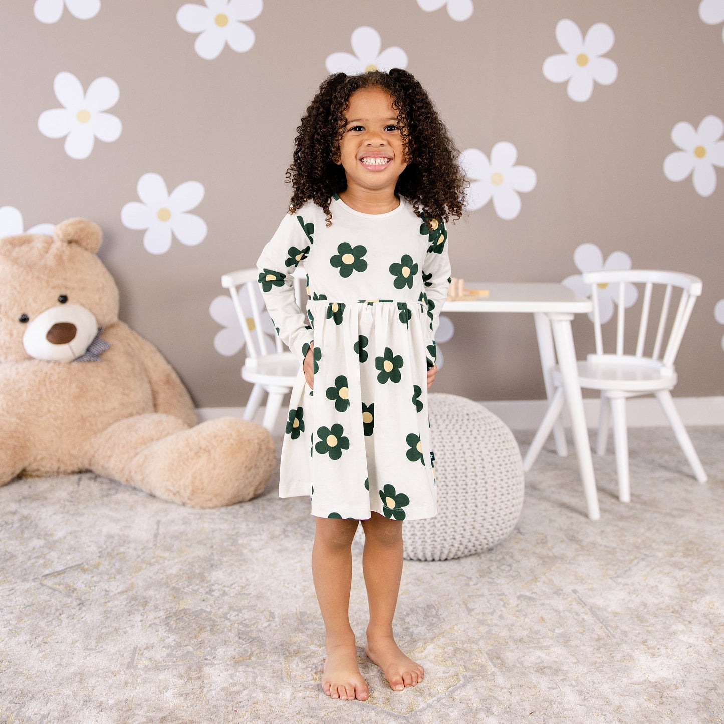 Long sleeve Skater Dress with Pockets in Flower Power