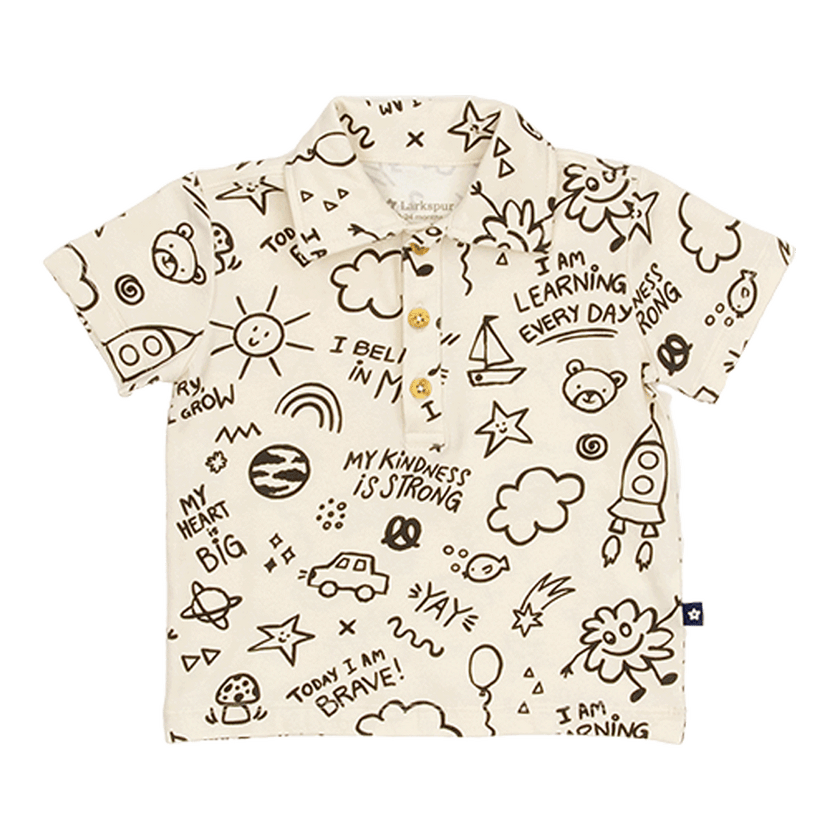 Toddler Short Sleeve Polo in Cool Doodles