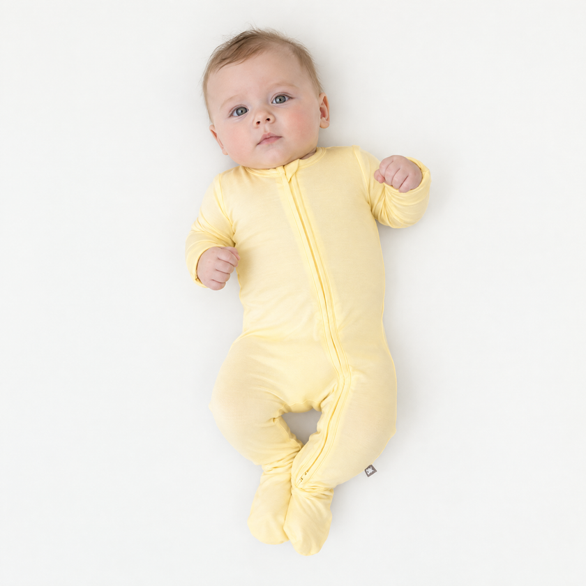Zip Footie in Pale Yellow