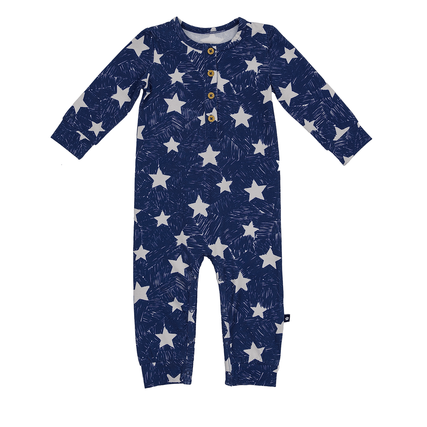 Long Sleeve Henley Romper in Sky Sparks