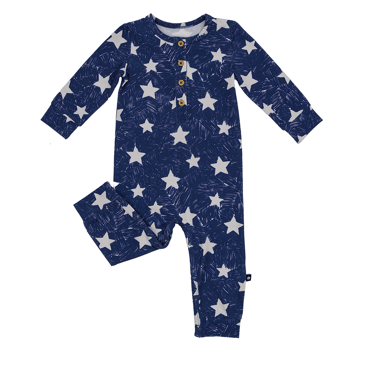 Long Sleeve Henley Romper in Sky Sparks