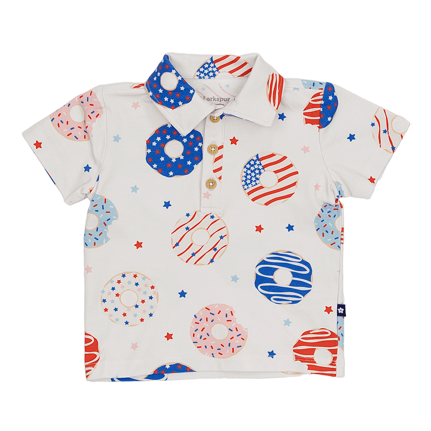 Toddler Short Sleeve Polo in Stars, Stripes and Snacks