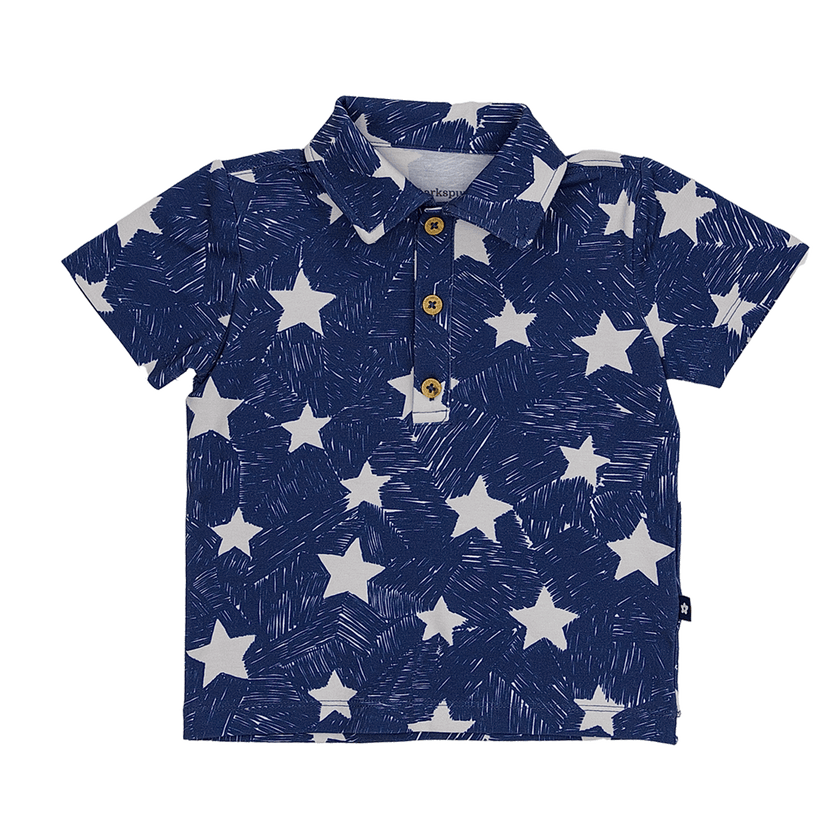 Toddler Short Sleeve Polo in Sky Sparks